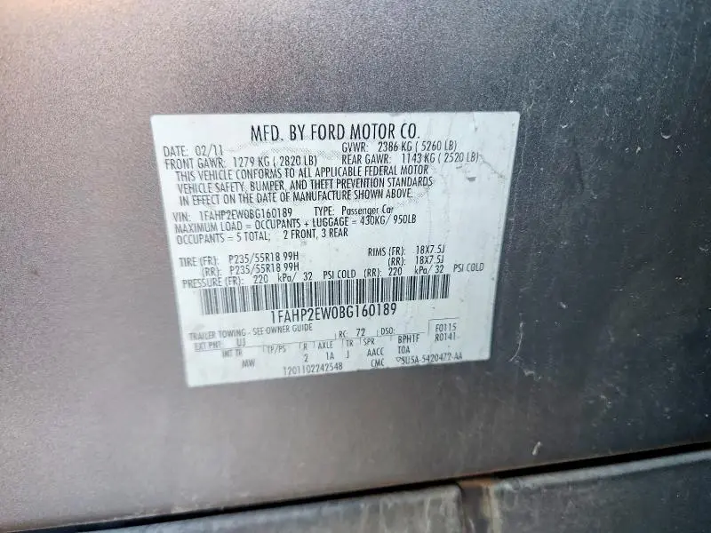 2011 FORD TAURUS SEL  