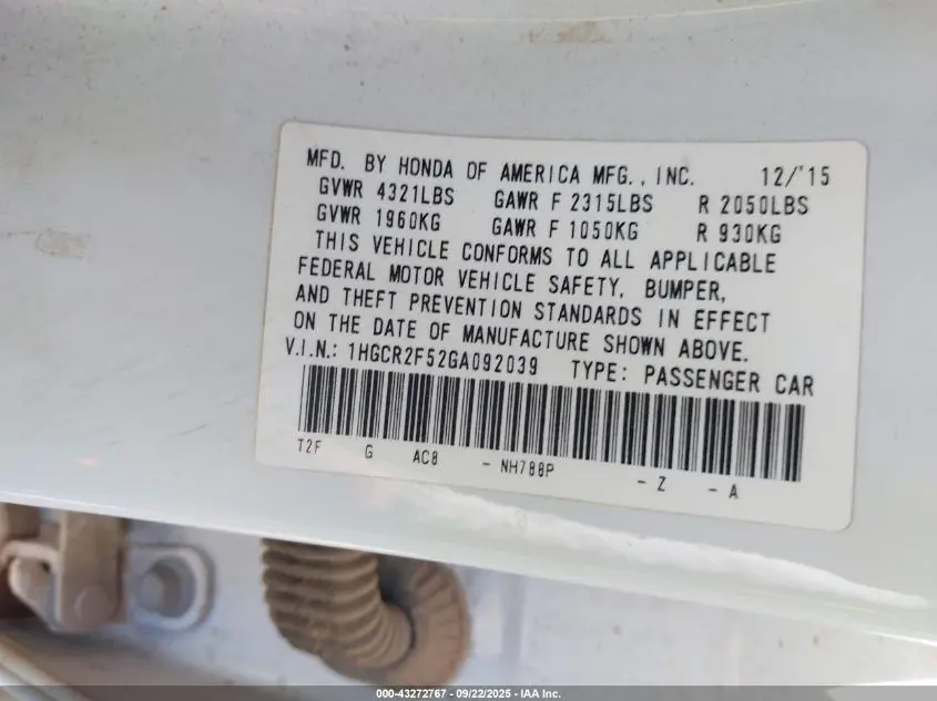 2016 HONDA ACCORD SPORT