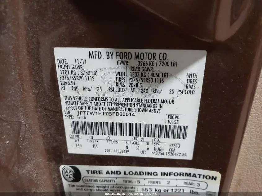 2011 FORD F-150 LARIAT