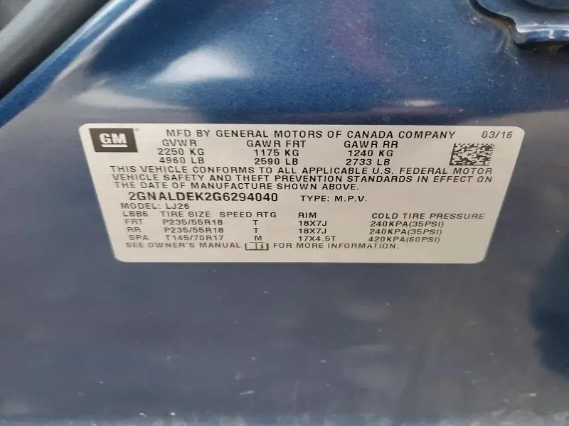 2016 CHEVROLET EQUINOX LTZ  