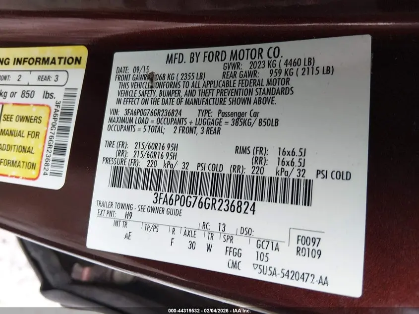 2016 FORD FUSION S