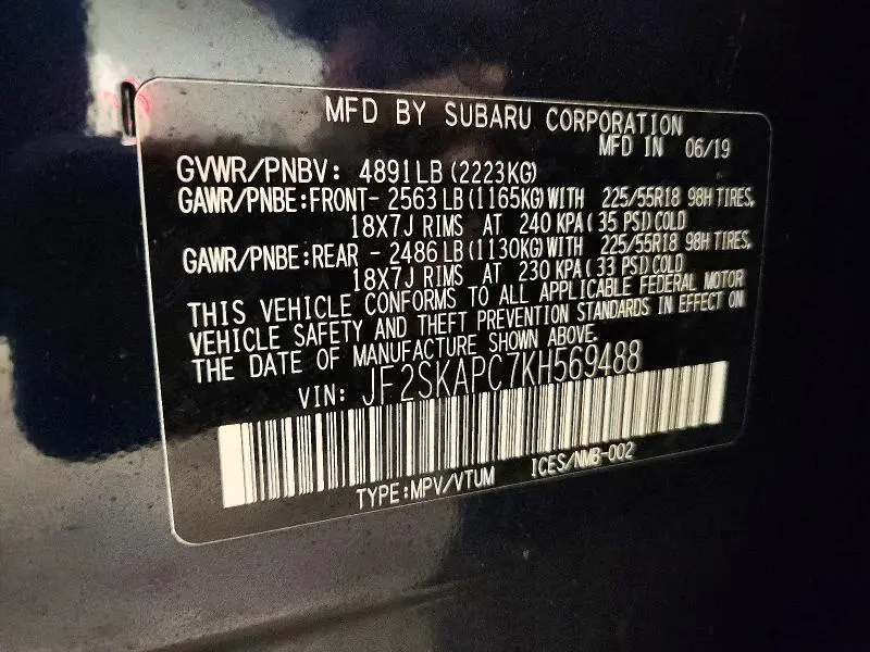 2019 SUBARU FORESTER SPORT  