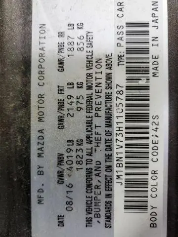 2017 MAZDA 3 TOURING  