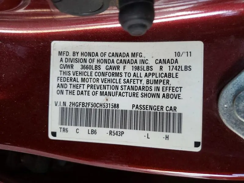 2012 HONDA CIVIC LX  