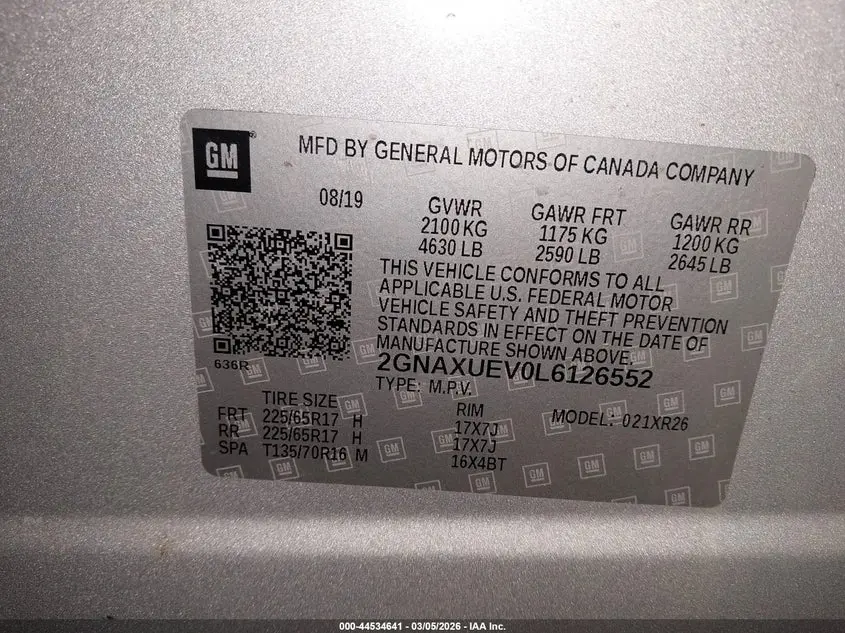 2020 CHEVROLET EQUINOX AWD LT 1.5L TURBO