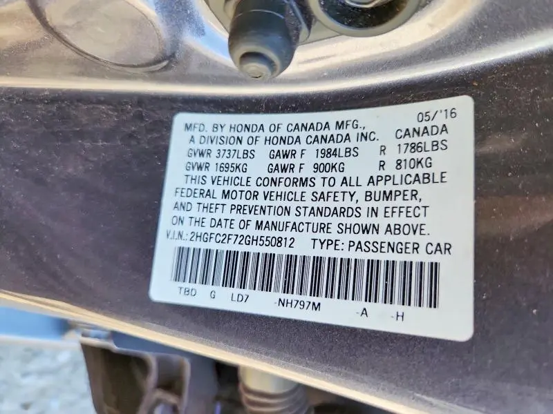 2016 HONDA CIVIC EX  