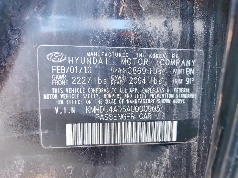 2010 HYUNDAI ELANTRA SE  