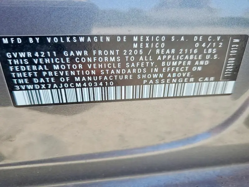 2012 VOLKSWAGEN JETTA SE  
