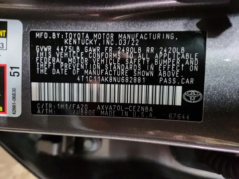 2022 TOYOTA CAMRY LE  