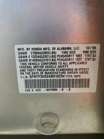 2010 HONDA PILOT EXL  