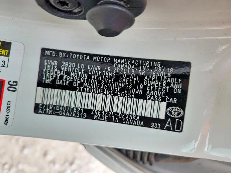 2019 TOYOTA COROLLA LE  