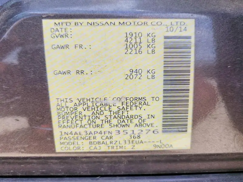 2015 NISSAN ALTIMA 2.5  