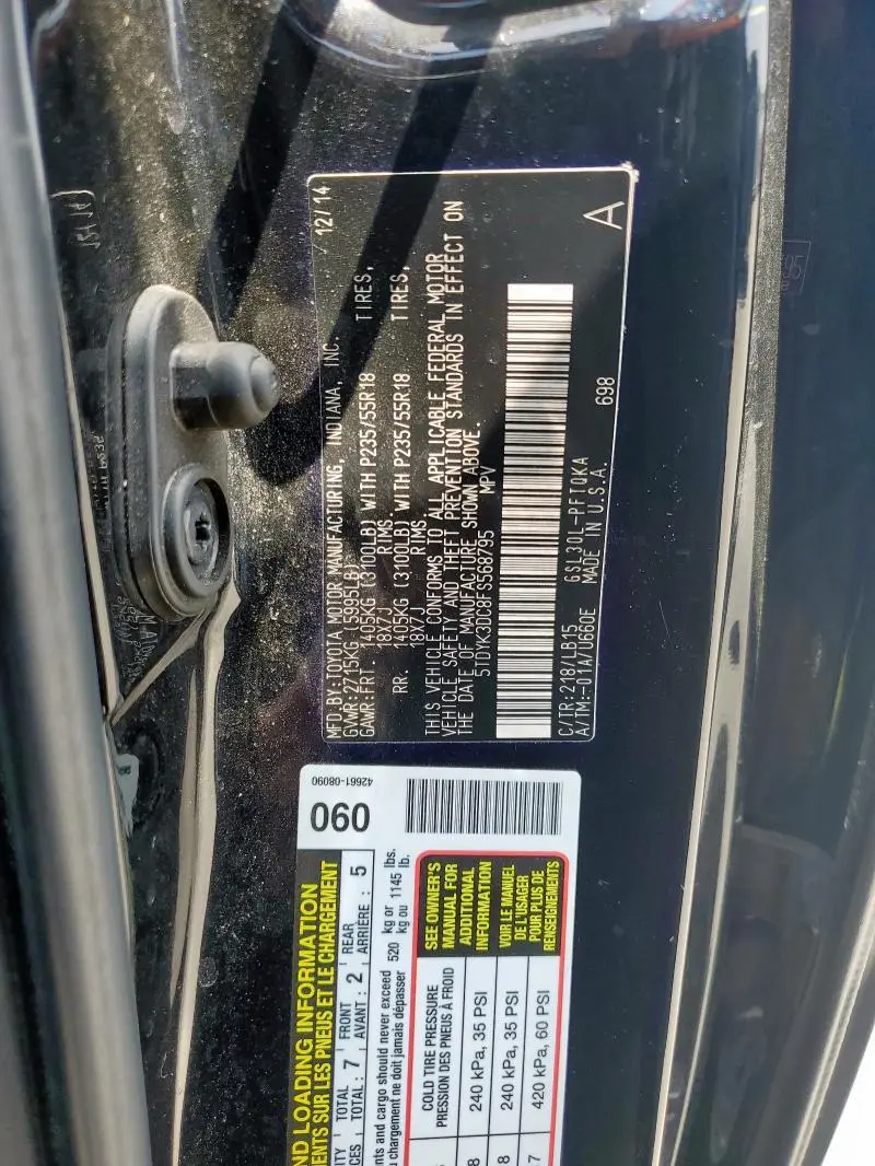 2015 TOYOTA SIENNA XLE  
