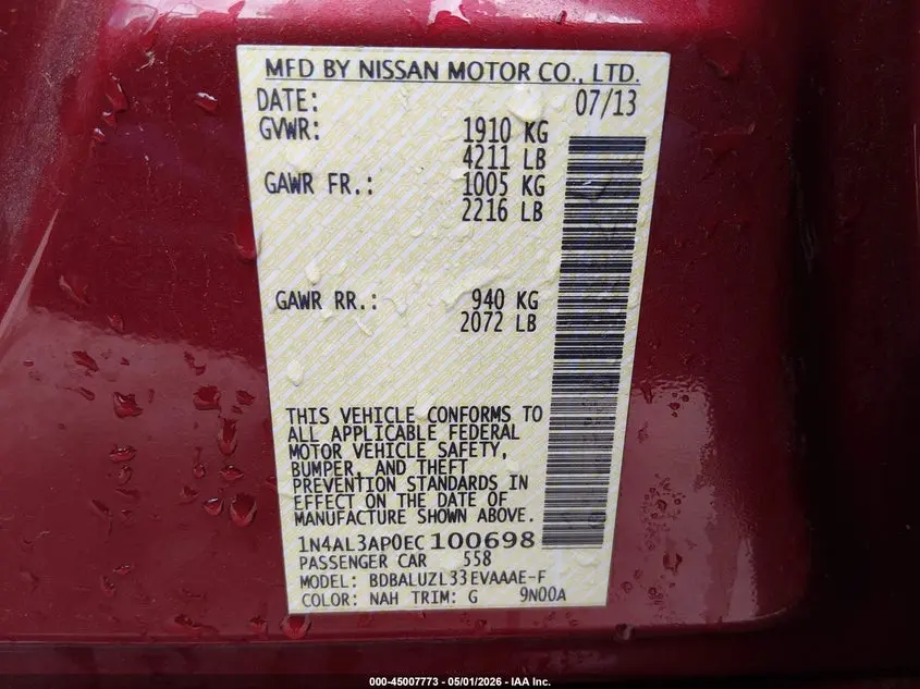 2014 NISSAN ALTIMA 2.5 SV