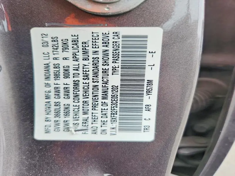2012 HONDA CIVIC LX  