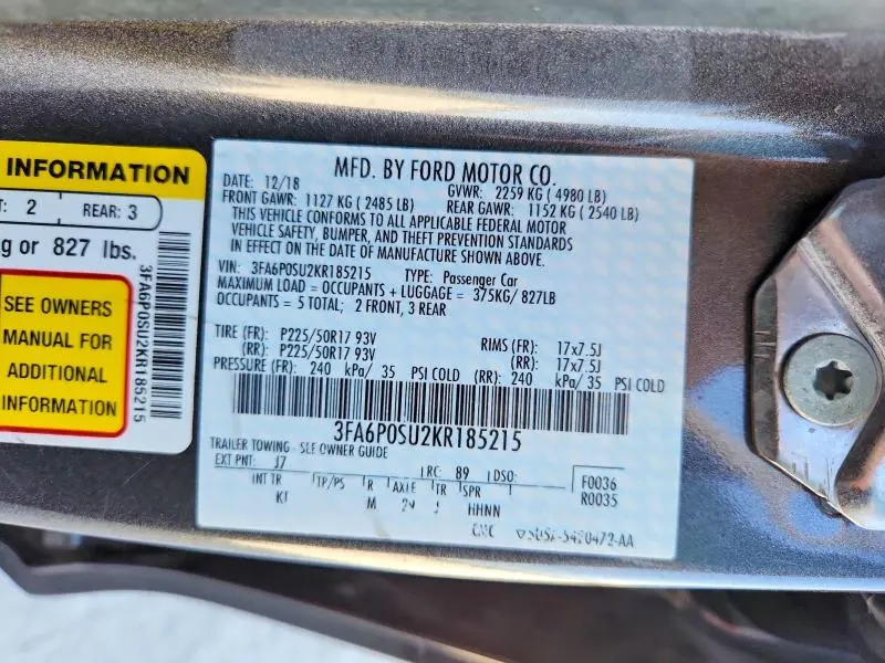 2019 FORD FUSION TITANIUM  