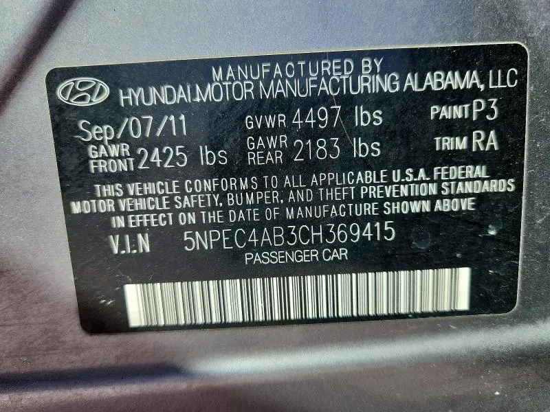2012 HYUNDAI SONATA LIMITED 2.0T  