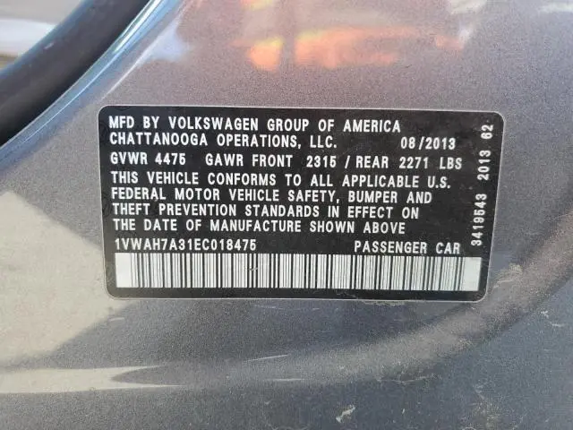 2014 VOLKSWAGEN PASSAT S  