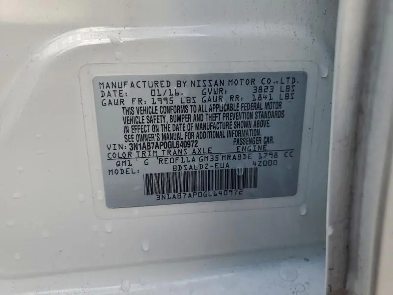 2016 NISSAN SENTRA S  