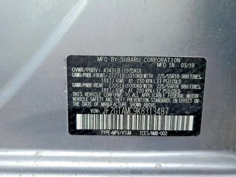 2019 SUBARU CROSSTREK LIMITED  
