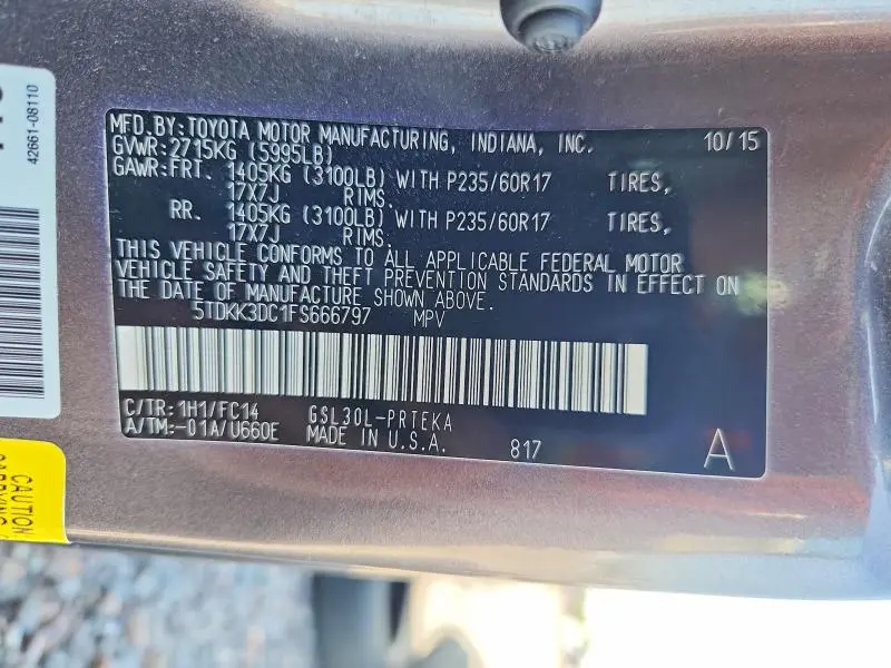 2015 TOYOTA SIENNA LE  