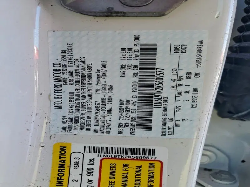 2019 LINCOLN CONTINENTAL SELECT  