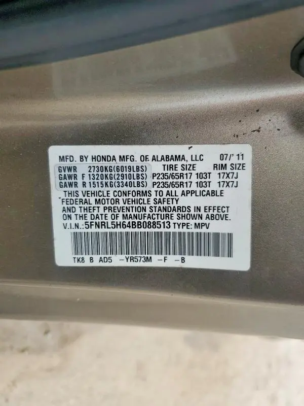 2011 HONDA ODYSSEY EXL  