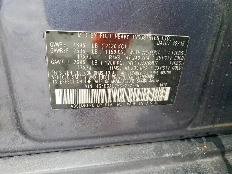 2016 SUBARU OUTBACK 2.5I PREMIUM  