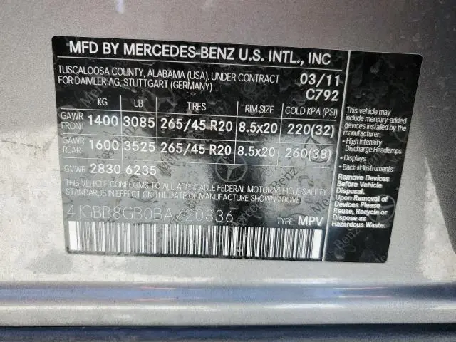 2011 MERCEDES-BENZ ML 350 4MATIC  