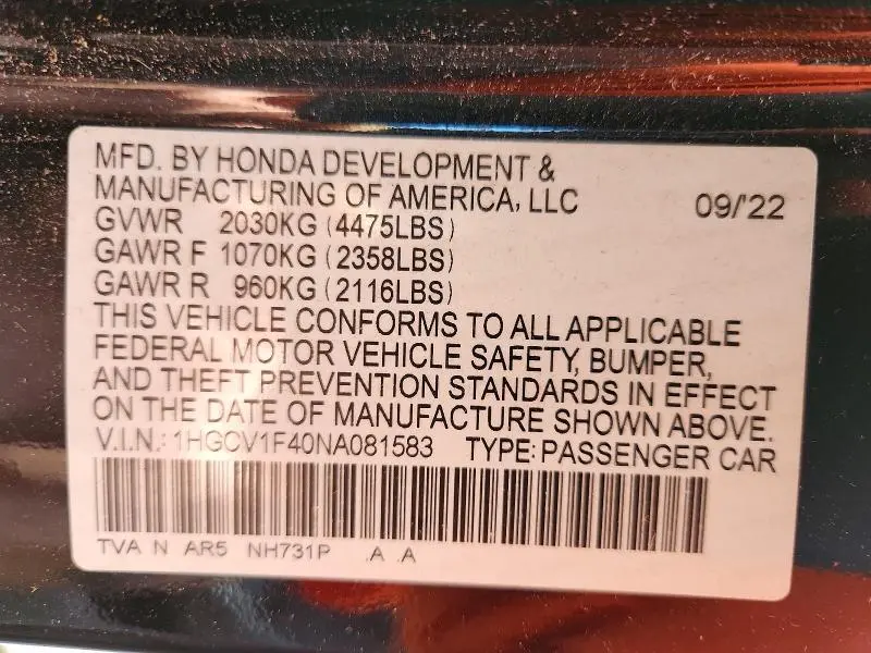 2022 HONDA ACCORD SPORT SE  