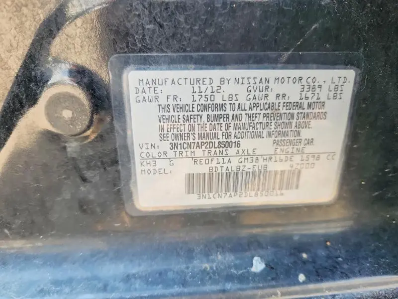 2013 NISSAN VERSA 1.6 S  