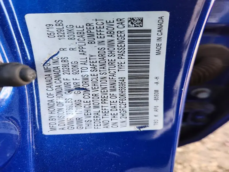 2019 HONDA CIVIC LX  
