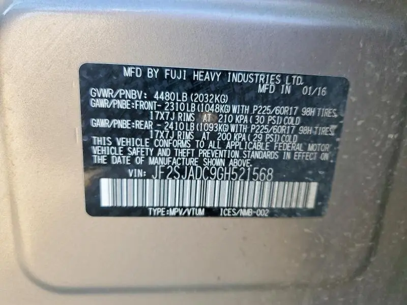 2016 SUBARU FORESTER 2.5I PREMIUM  