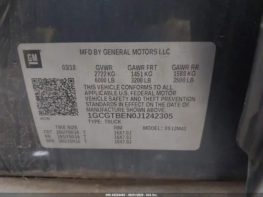 2018 CHEVROLET COLORADO WT