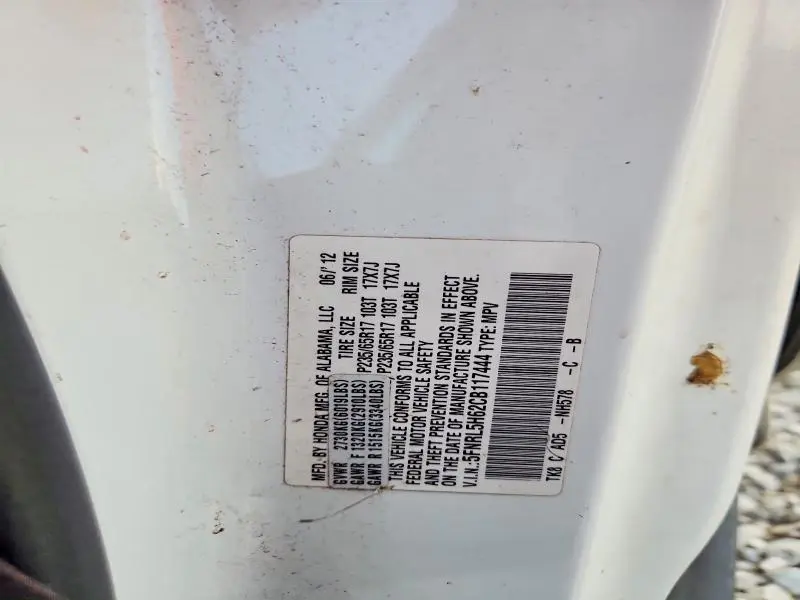2012 HONDA ODYSSEY EXL  