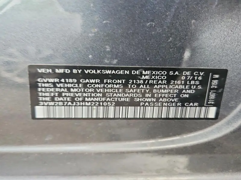 2017 VOLKSWAGEN JETTA S  