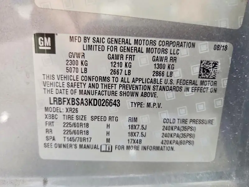 2019 BUICK ENVISION PREFERRED  