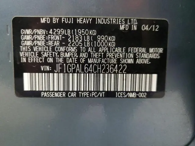 2012 SUBARU IMPREZA SPORT PREMIUM  