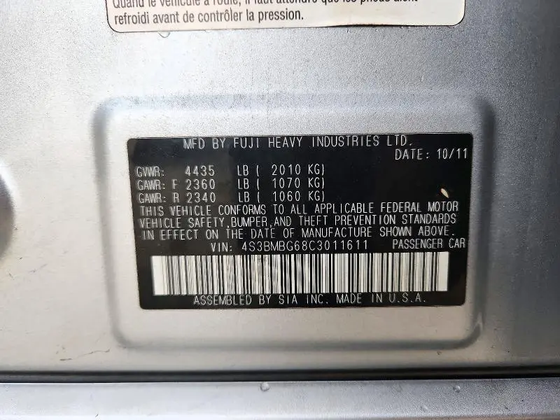 2012 SUBARU LEGACY 2.5I PREMIUM  