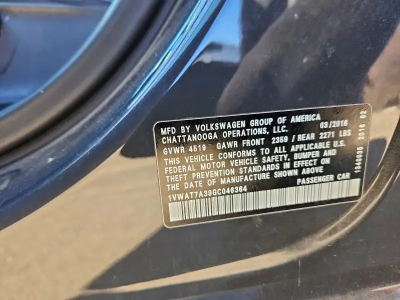 2016 VOLKSWAGEN PASSAT S  