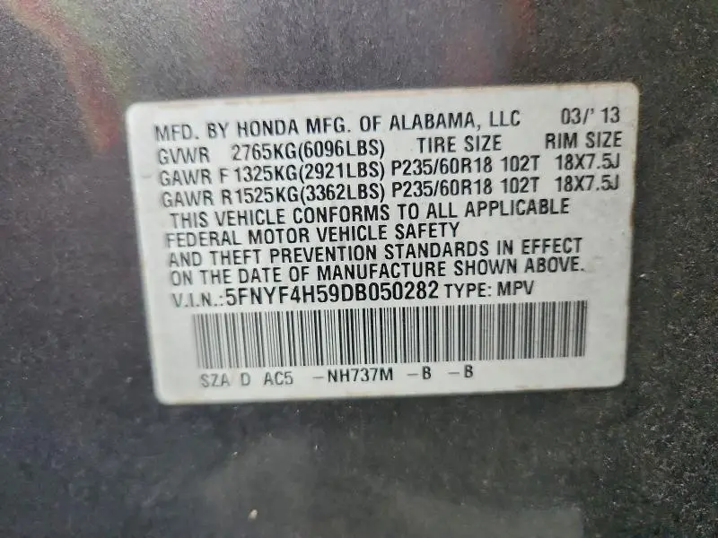 2013 HONDA PILOT EXL  