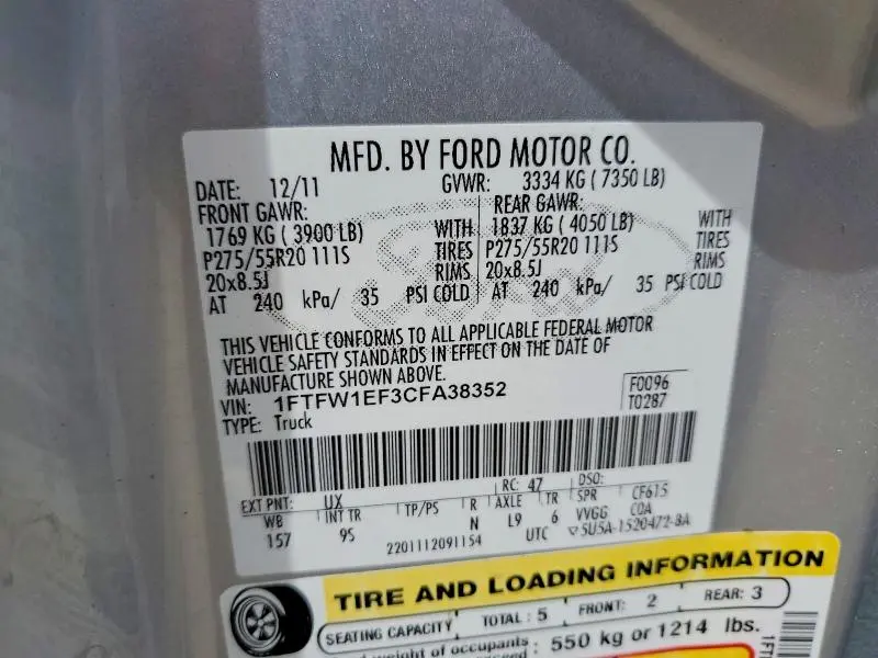 2012 FORD F150 SUPERCREW  
