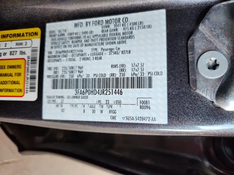2018 FORD FUSION SE  