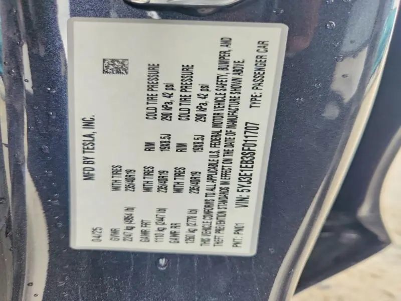 2025 TESLA MODEL 3   