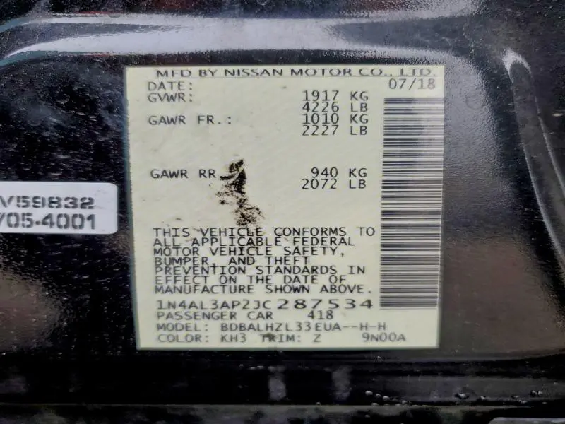 2018 NISSAN ALTIMA 2.5  