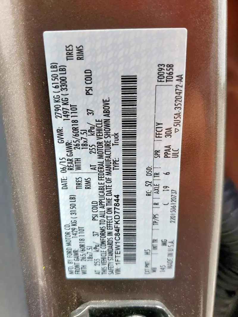 2015 FORD F150 SUPERCREW  