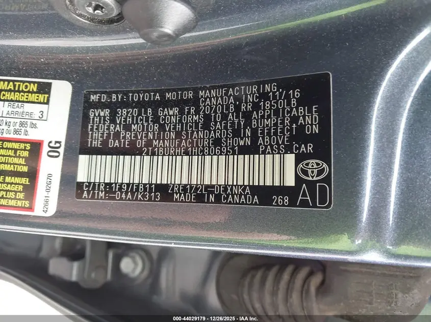 2017 TOYOTA COROLLA LE