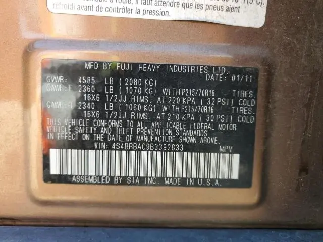 2011 SUBARU OUTBACK 2.5I  