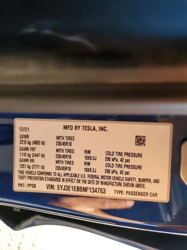 2022 TESLA MODEL 3   