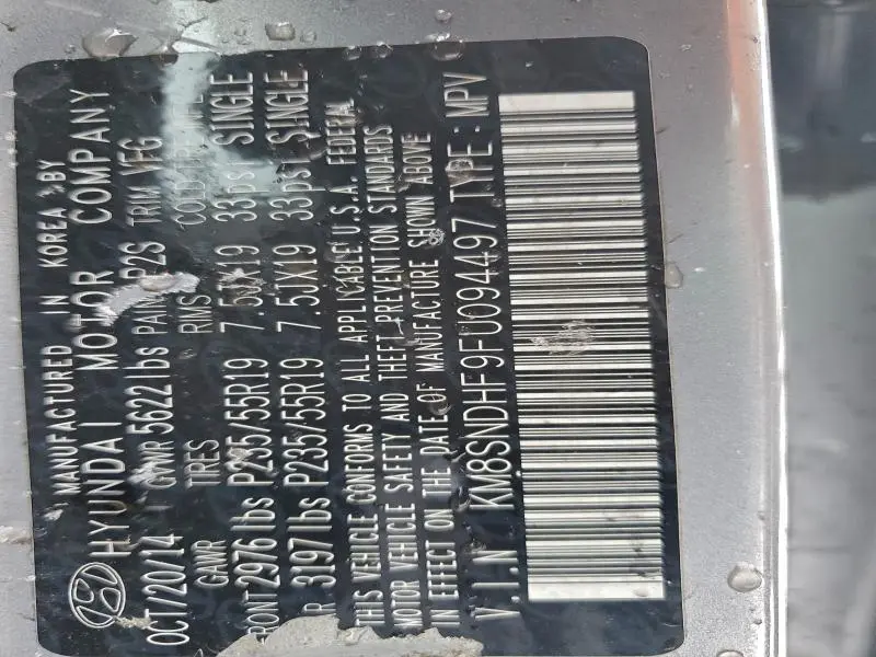 2015 HYUNDAI SANTA FE GLS  